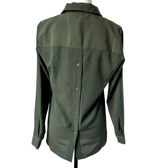 BANANA REPUBLIC NWT Women's XS Green Silky Long Sleeve Tunic Shirt Back Buttons - Picture 2 of 8